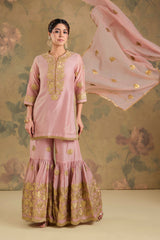 Chanderi Silk Kurta & Gharara Set with Gota Embroidery
