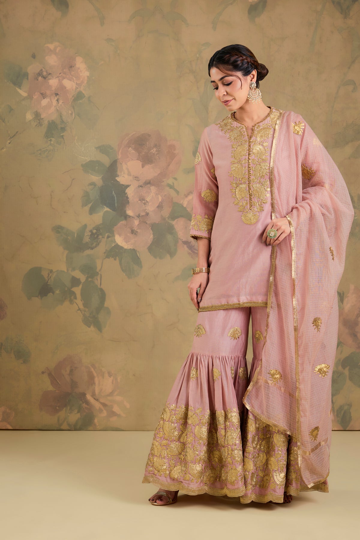 Chanderi Silk Kurta & Gharara Set with Gota Embroidery
