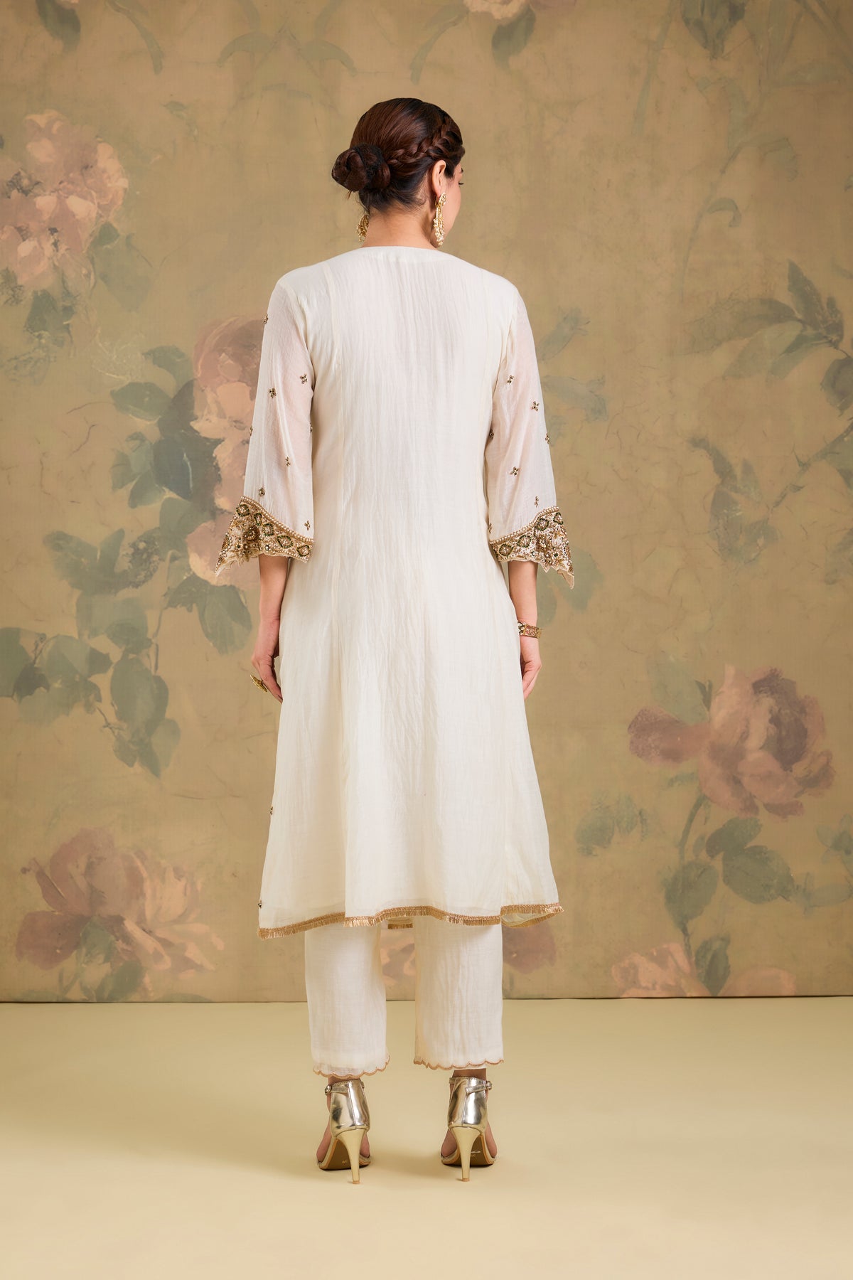 Mul Chanderi Handworked Anarkali Set