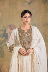 Mul Chanderi Handworked Anarkali Set