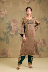 Satin Organza Machine & Hand Embroidered Kurta Set