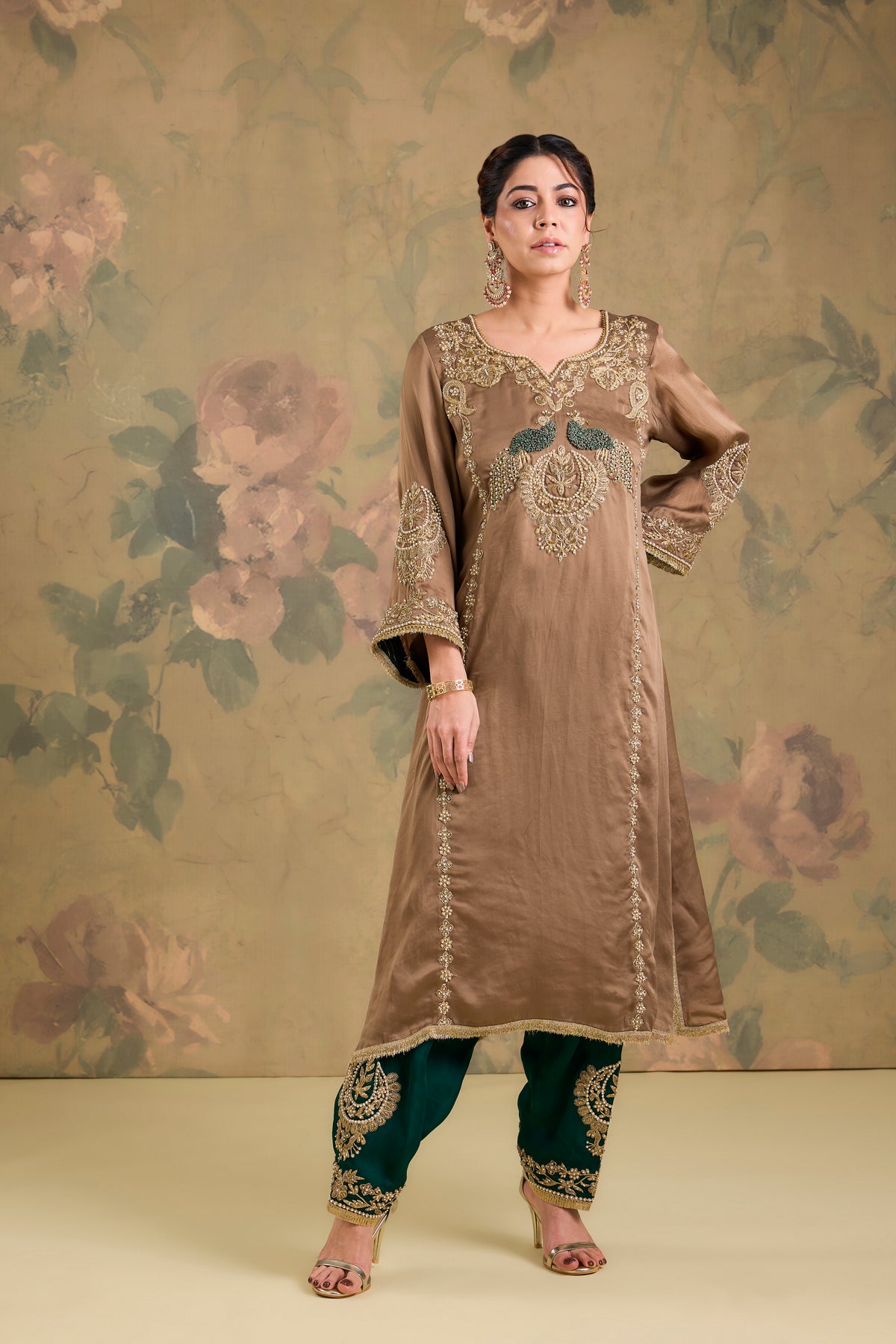 Satin Organza Machine & Hand Embroidered Kurta Set