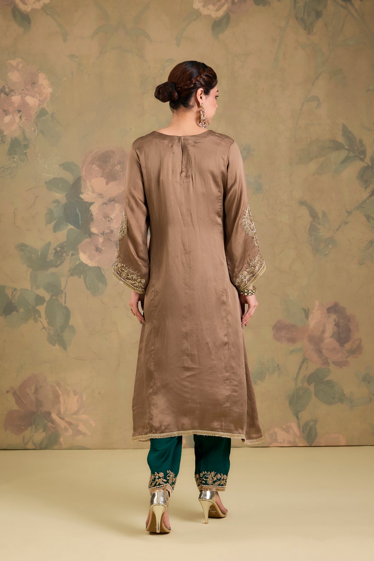 Satin Organza Machine & Hand Embroidered Kurta Set