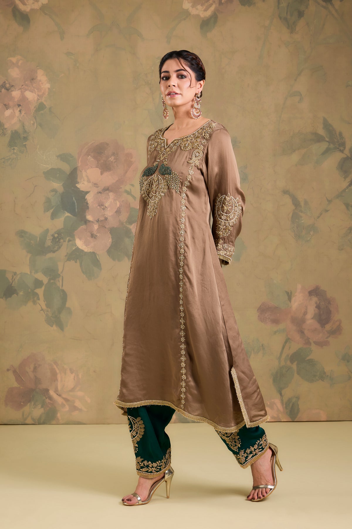Satin Organza Machine & Hand Embroidered Kurta Set