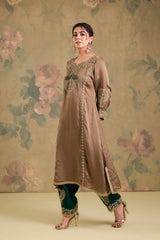 Satin Organza Machine & Hand Embroidered Kurta Set