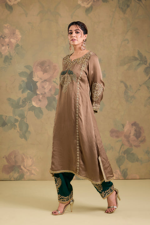 Satin Organza Machine & Hand Embroidered Kurta Set