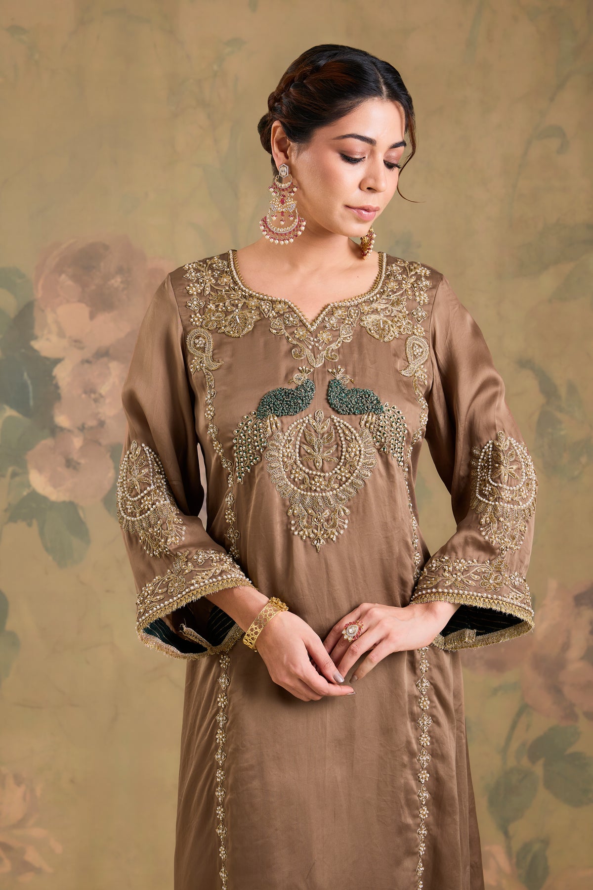 Satin Organza Machine & Hand Embroidered Kurta Set