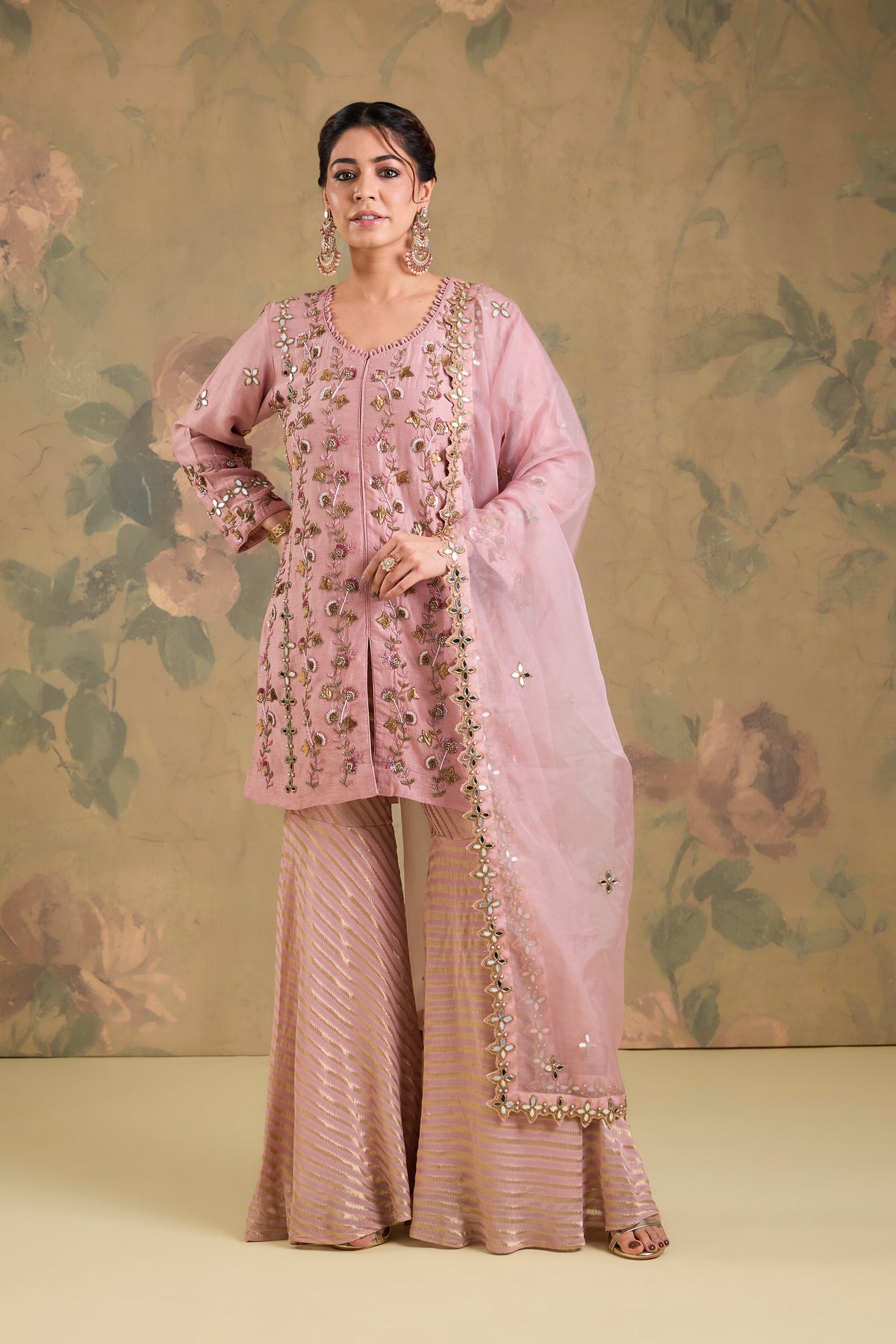 Silk Kurta with Banarasi Gharara & Handwork