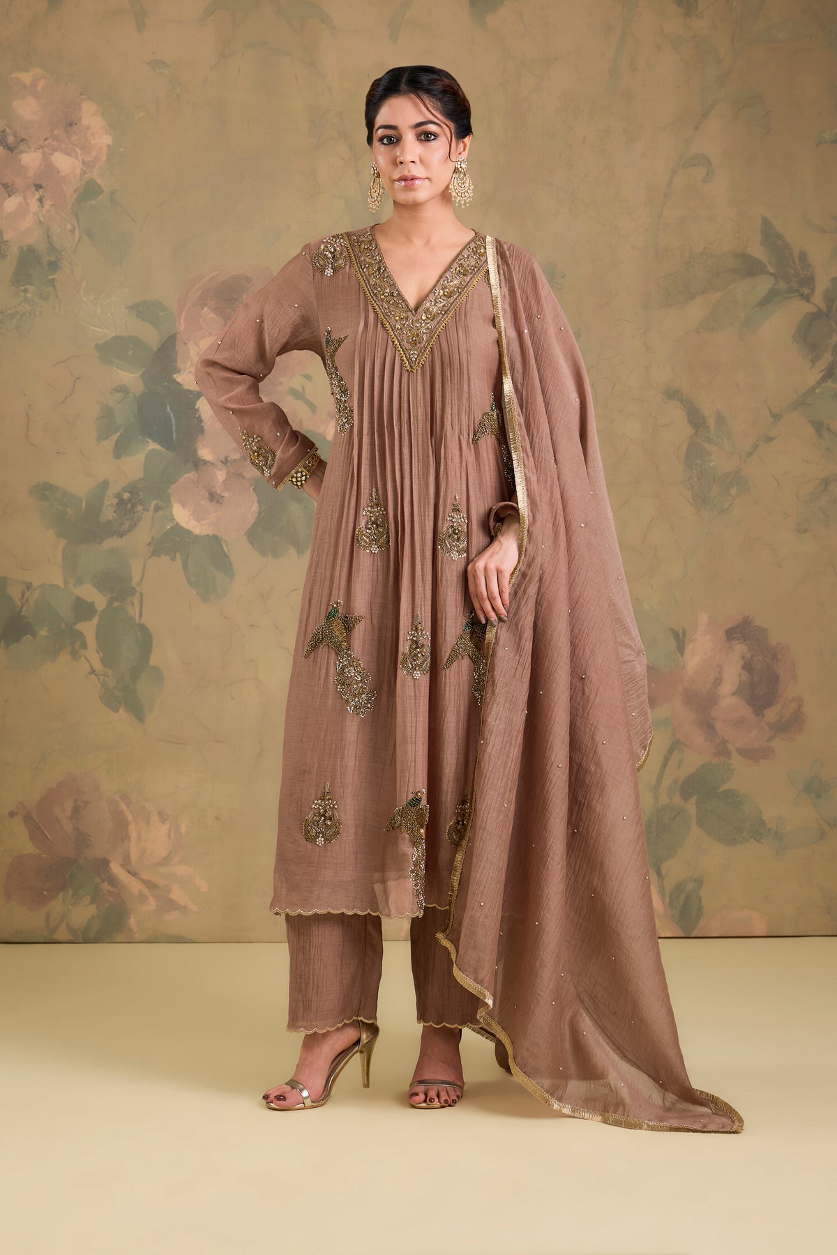 Mul Chanderi Handworked Kurta Set