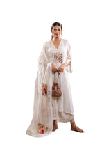 Mogra-Off White Mal Chanderi Suit With Multi Floral Color Embroidery