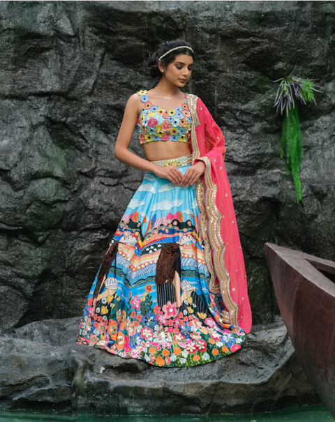 Cyan Blue Storyland Lehenga Set