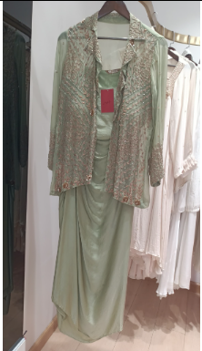 Green Drape Skirt with Tube & Jacket