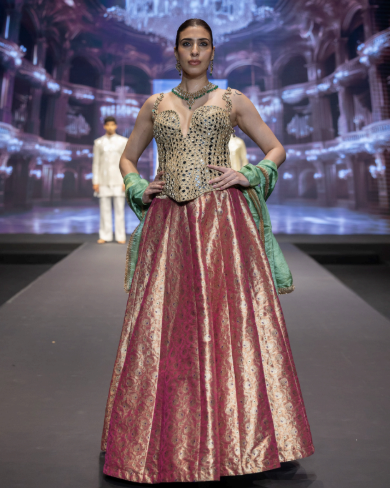 Royal Maroon and Gold Brocade Lehenga Set