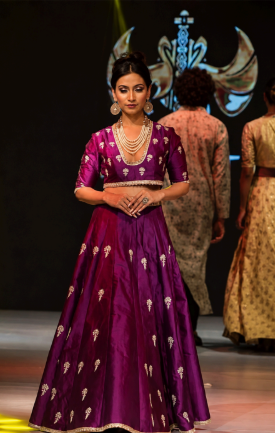 Royal Purple Silk Embroidery Lehenga Set