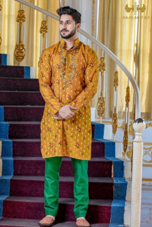 Royal Mustard Floral Embroidery Kurta Set