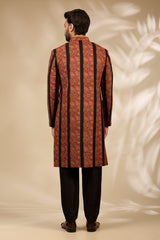Intricate Rust Embroidered Black Sherwani Set