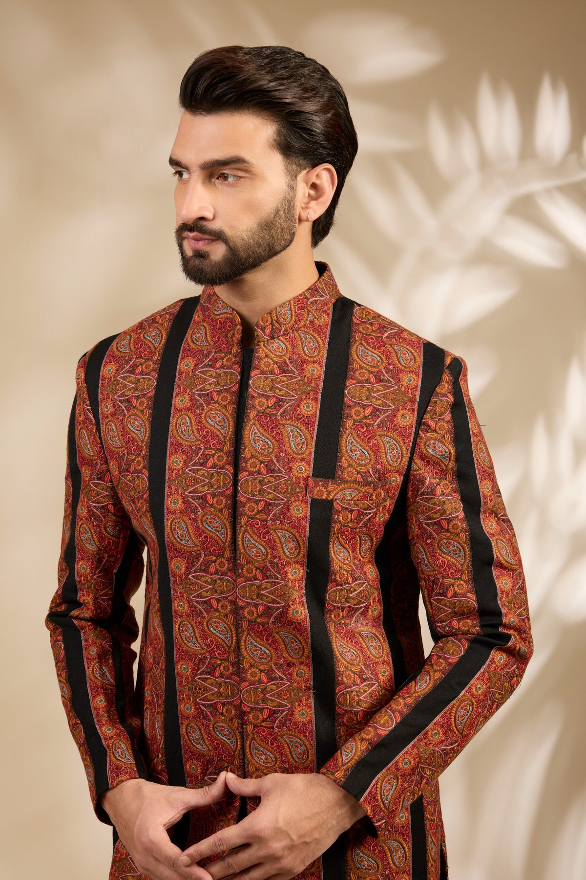 Intricate Rust Embroidered Black Sherwani Set