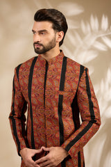 Intricate Rust Embroidered Black Sherwani Set