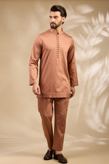 Peach Stitch-Patterned Kurta Set