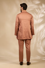 Peach Stitch-Patterned Kurta Set