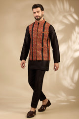 Rust Embroidered Black Bandi Jacket Set