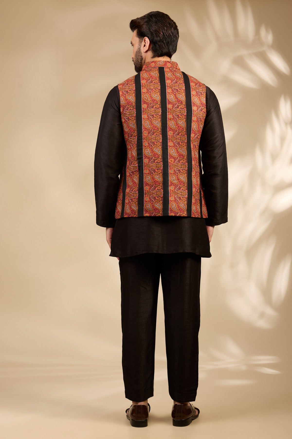 Rust Embroidered Black Bandi Jacket Set
