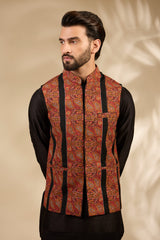 Rust Embroidered Black Bandi Jacket Set