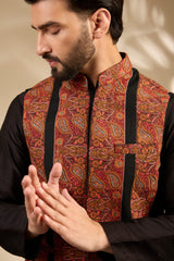 Rust Embroidered Black Bandi Jacket Set