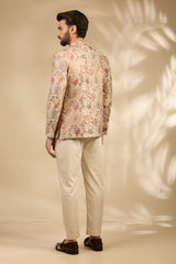 Beige Floral Embroidered Bandhgala Set