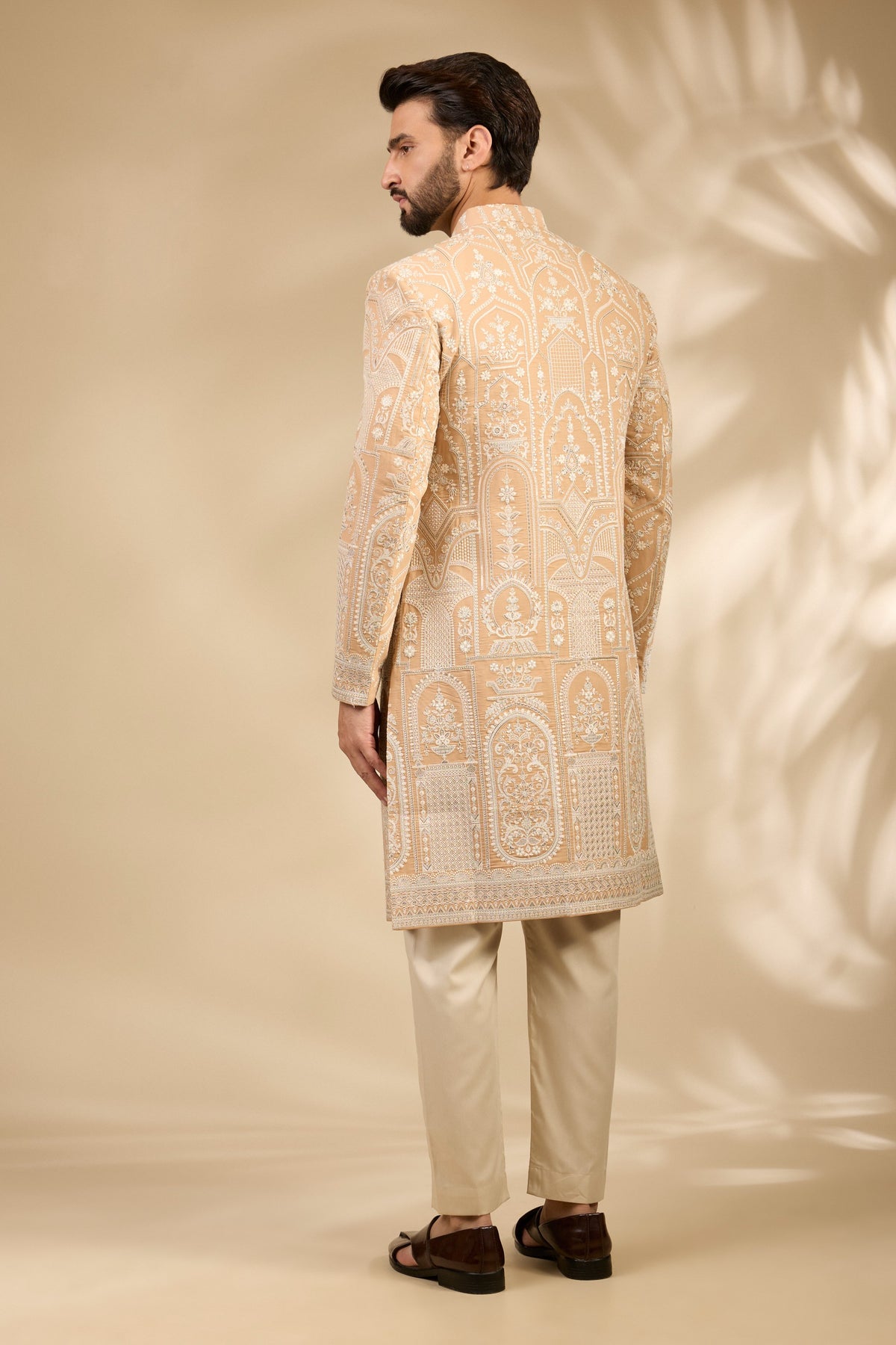 Beige Embroidered Sherwani Set with Heritage Motifs