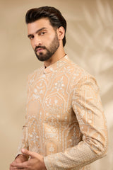 Beige Embroidered Sherwani Set with Heritage Motifs