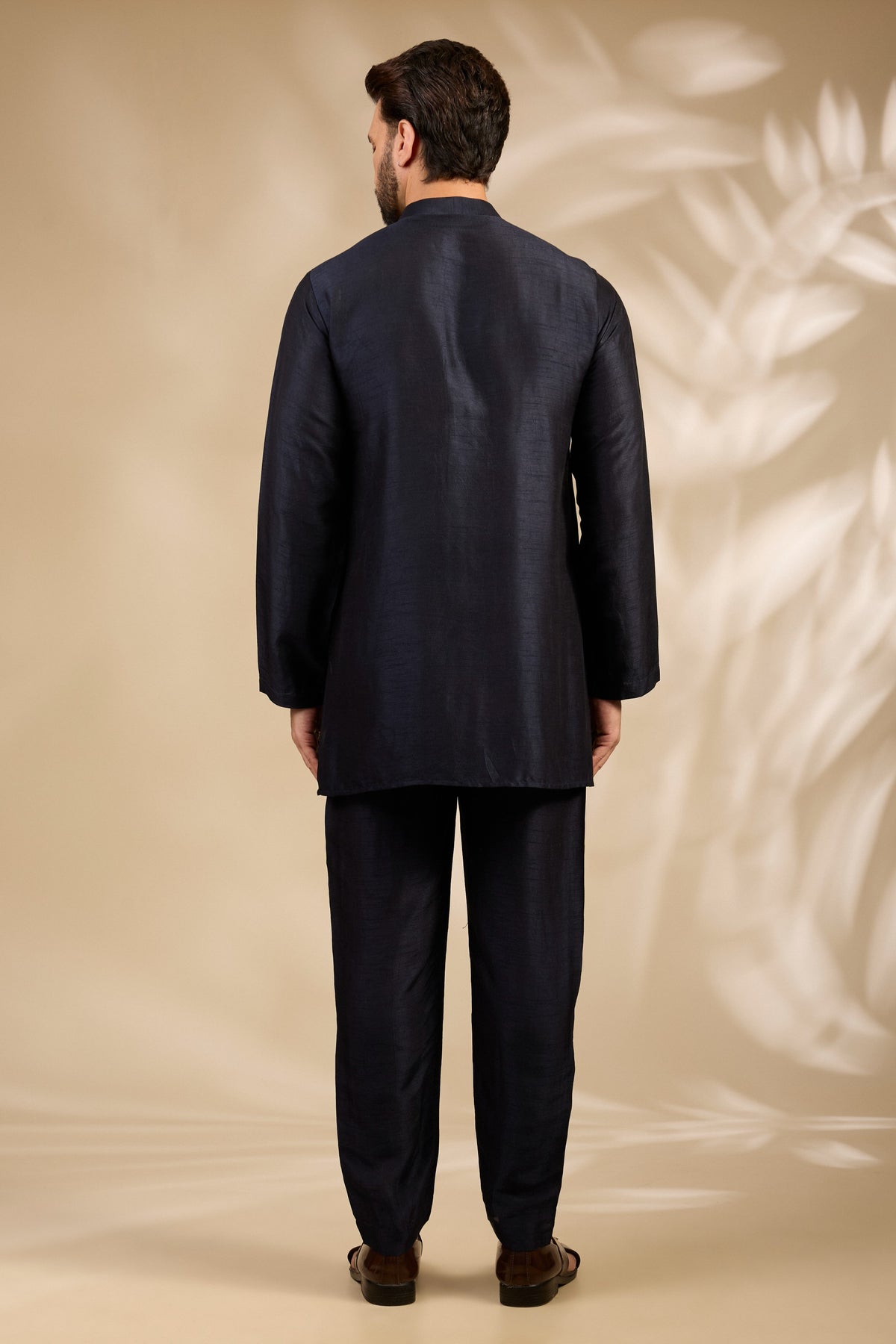 Navy Blue Stitch-Patterned Kurta Set