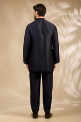 Navy Blue Stitch-Patterned Kurta Set