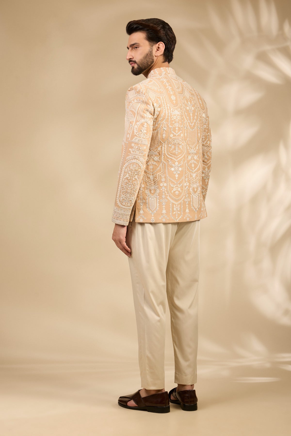 Beige Embroidered Bandhgala Set with Heritage Motifs