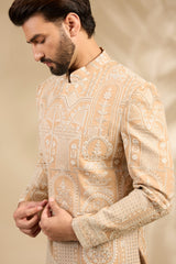 Beige Embroidered Bandhgala Set with Heritage Motifs