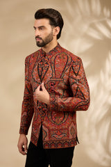 Rust Embroidered Bandhgala Jacket Set with Heritage Motifs