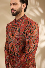Rust Embroidered Bandhgala Jacket Set with Heritage Motifs