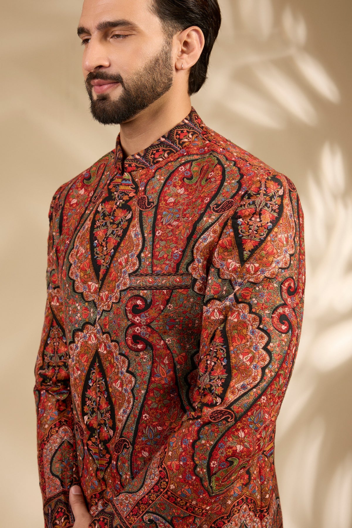 Rust Embroidered Bandhgala Jacket Set with Heritage Motifs