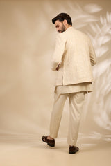 Ivory Textured Embroidered Bandhgala Set