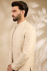 Ivory Textured Embroidered Bandhgala Set