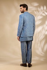 Grey Textured Embroidered Bandhgala Set