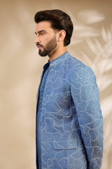 Grey Textured Embroidered Bandhgala Set