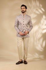 Velvet Paisley Print Bandhgala Jacket Set