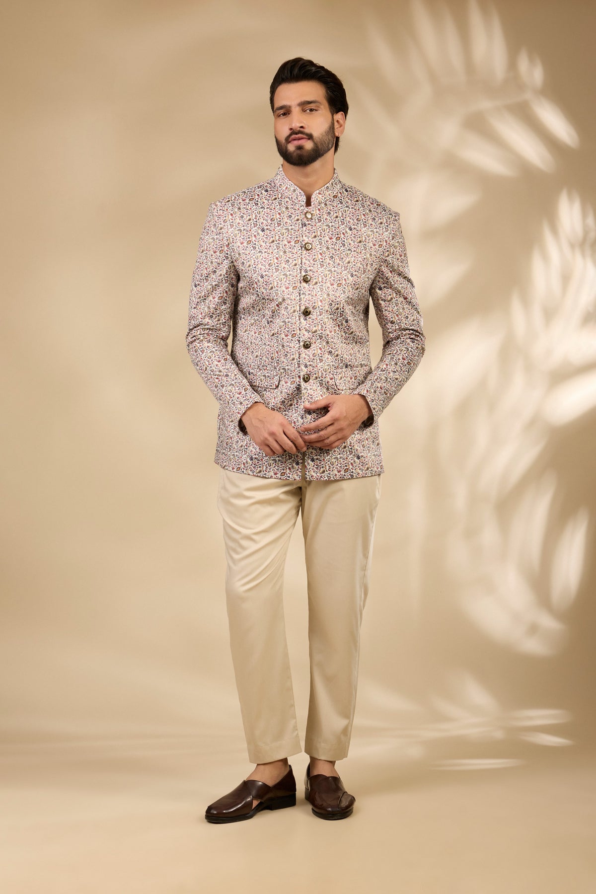 Velvet Paisley Print Bandhgala Jacket Set