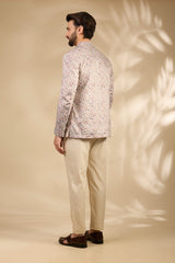Velvet Paisley Print Bandhgala Jacket Set