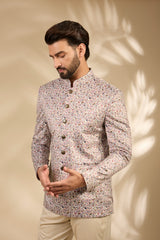 Velvet Paisley Print Bandhgala Jacket Set