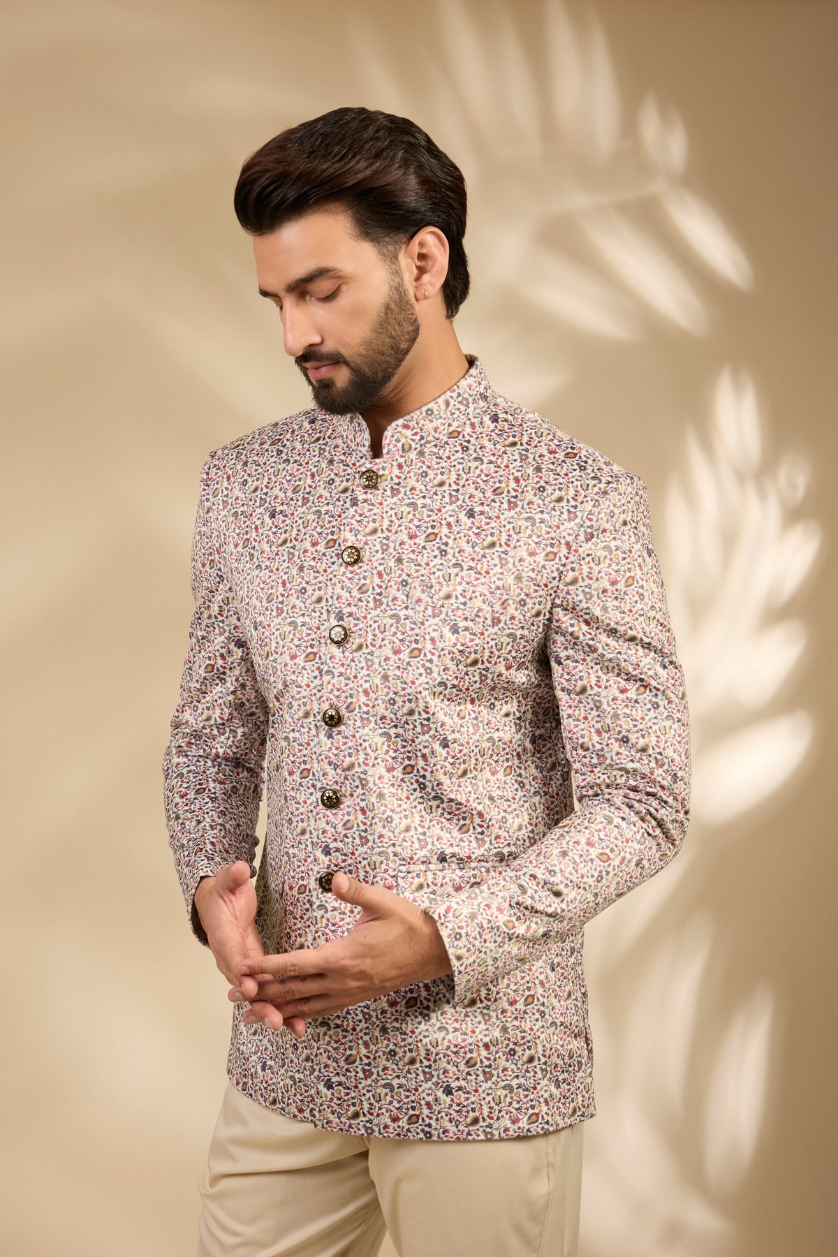 Velvet Paisley Print Bandhgala Jacket Set