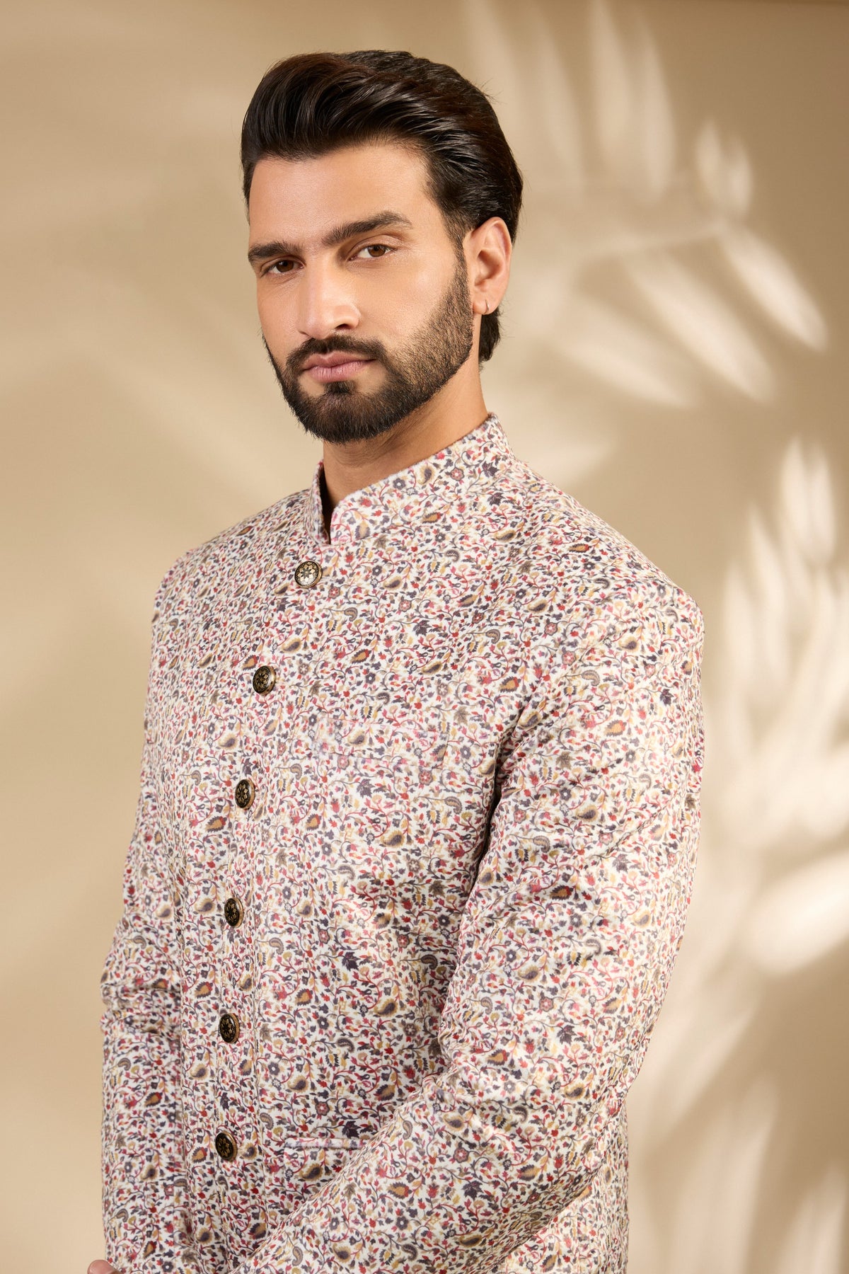 Velvet Paisley Print Bandhgala Jacket Set