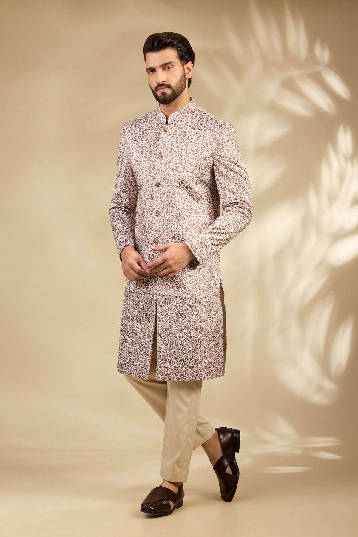 Velvet Paisley Print Sherwani Set