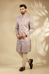 Velvet Paisley Print Sherwani Set